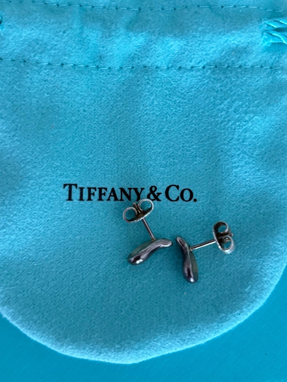 Tiffany & Co. Sterling Silver Teardrop Earrings with Signature Blue Pouch
